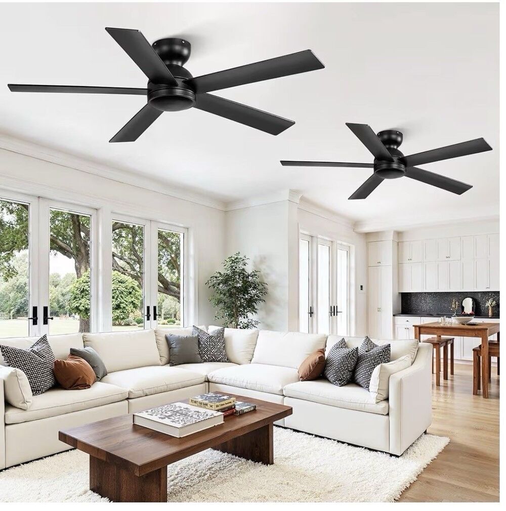 2 Pack Black Ceiling Fan 48 Inch Remote 6 Speeds Brown No Light With Remote